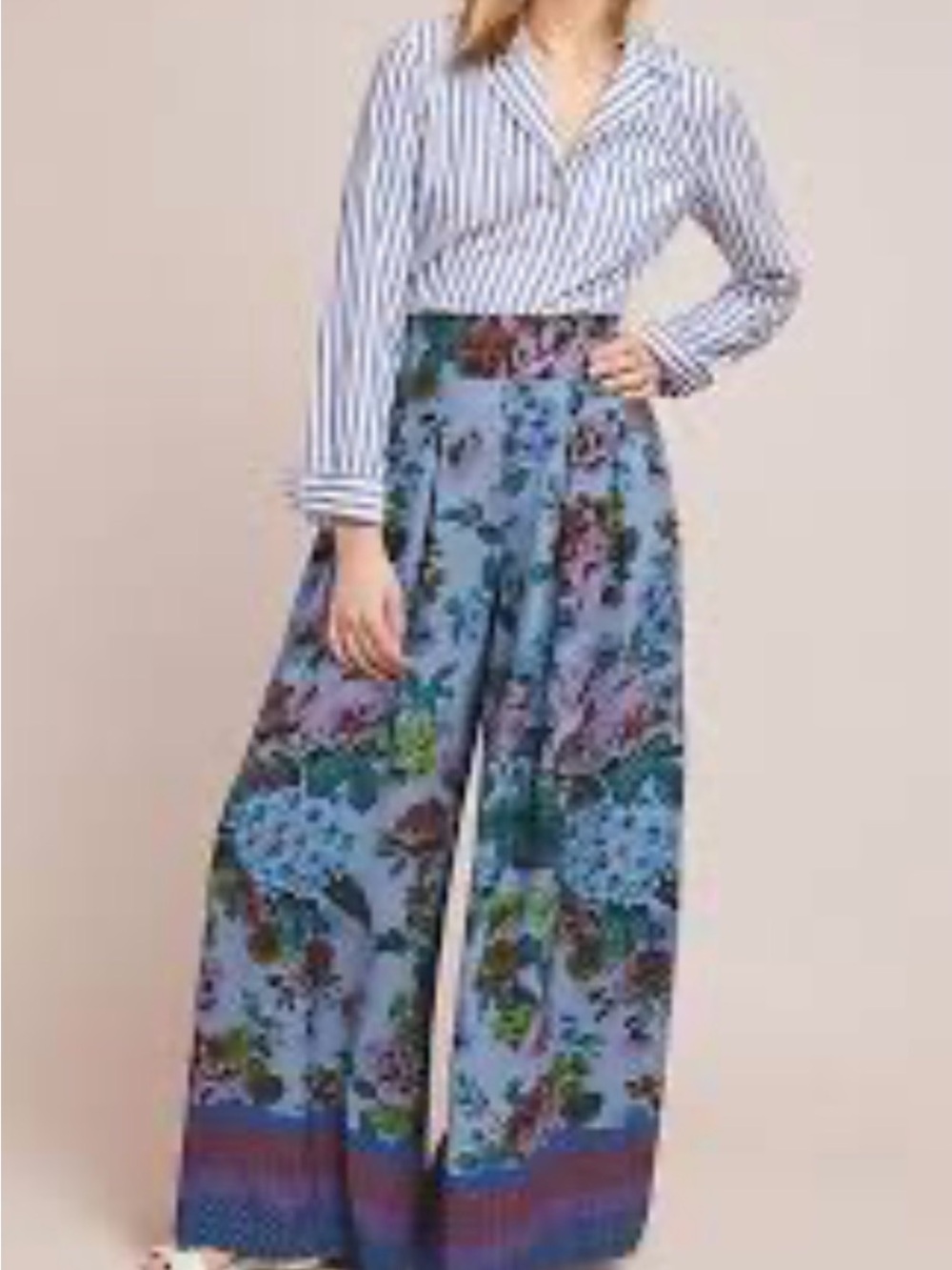 Maeve Blue Floral Wide-Leg Palazzo Pants - Picture 2 of 6